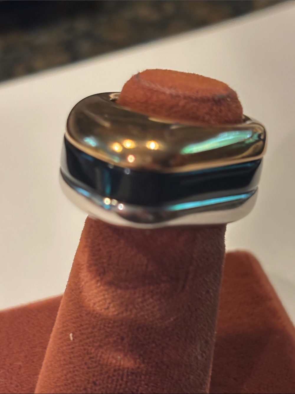 Vita Fede Two Tone Silver Gold  Ring with Black Inlay 6 Made in Italy